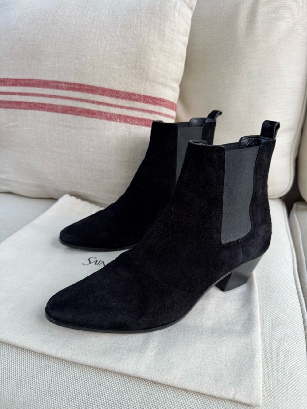 Sz39 Saint Laurent Rock 40 Black Suede Ankle Boots